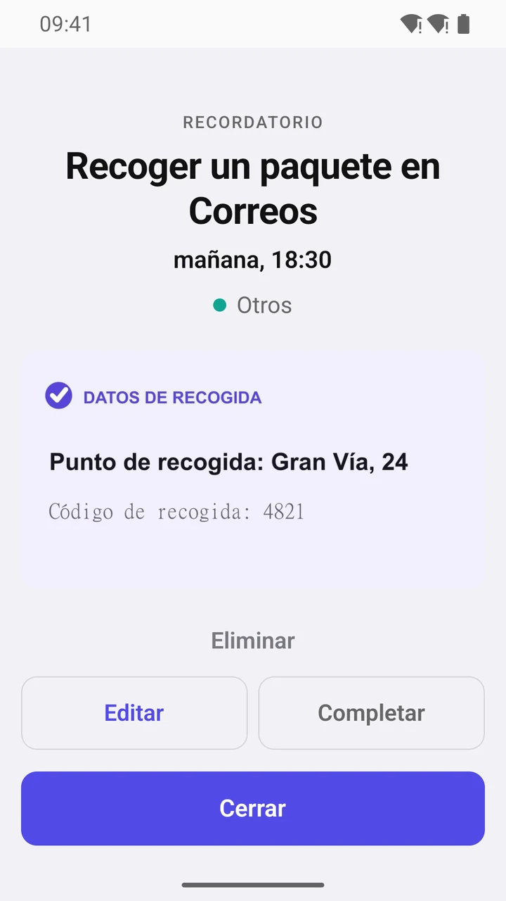 Tarjeta de recordatorio