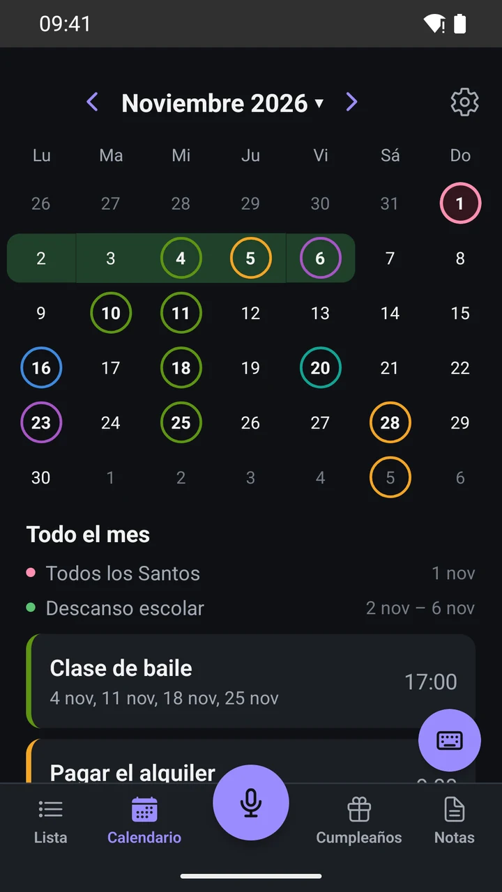 Calendario oscuro