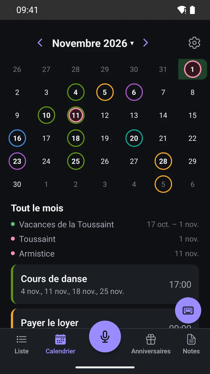 Calendrier sombre