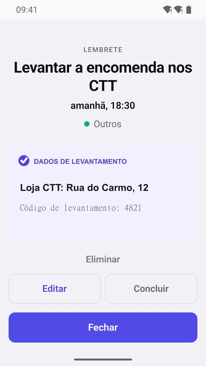 Cartão do lembrete