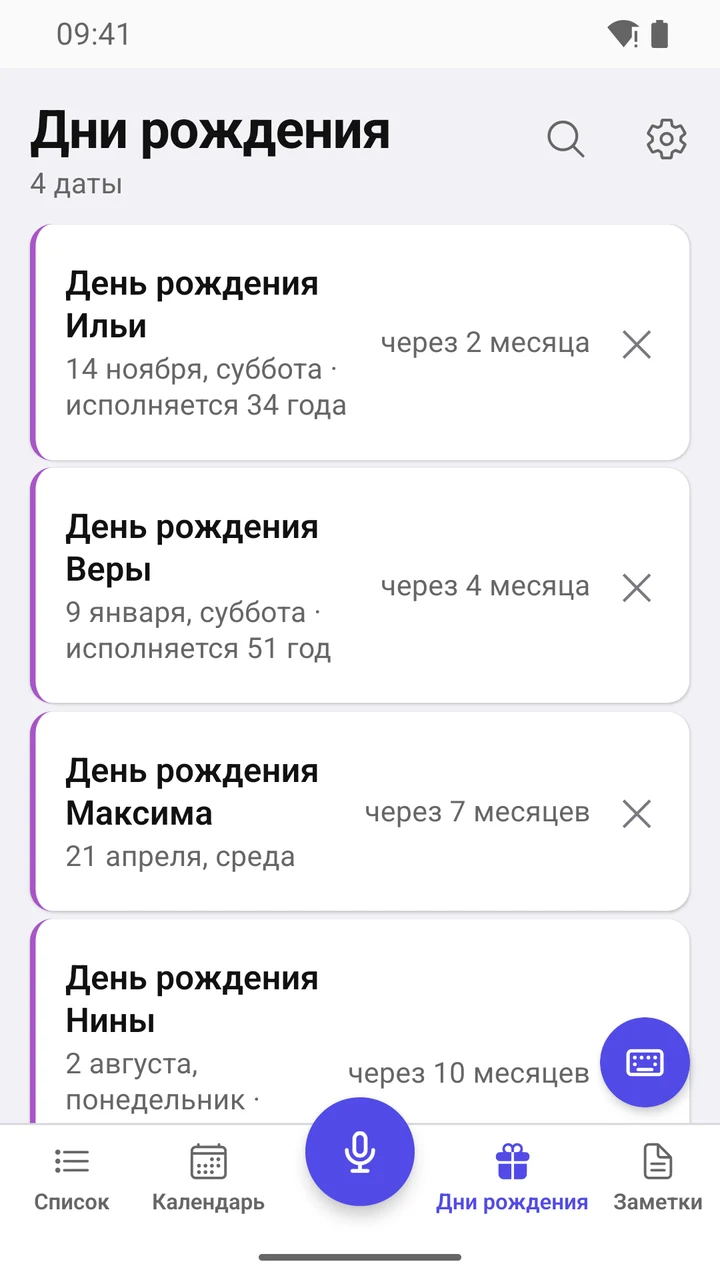 Дни рождения